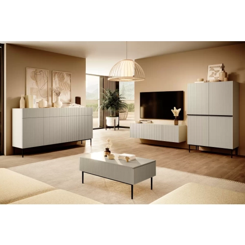 Szafka RTV Nicole 200 cm z wnęką i szufladami - kaszmir / czarne nóżki